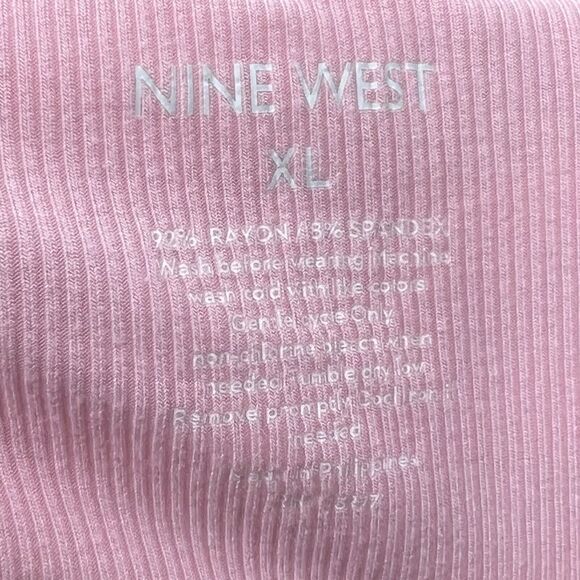 Nine West Tank Top Size XL Candy Pink Ruffle Sleeve Ribbed Stretch V Neck Womens - Picture 5 of 5